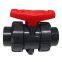 PVC Union Ball Valve Rated at 200 PSI, Grey Body, Double Union, O-Rings