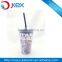 16oz double wall plastic straw mug