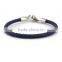 blue leather wrap bracelets,316 stainless steel leather cuff ,fashion cowskin wristbands