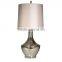 Europe acrylic base silver table lamp for living room with mercury glass and long cylinder silk shade
