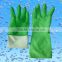 Wearing rubber washing gloves for kitchen