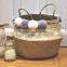 Seagrass baskets with colorful pompoms/ Foldable seagrass storage baskets