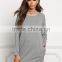 MGOO Grey Knit Shift Dress Long Sleeves Drop Shoulder Vestidos Heather Plain Loose Oversized Dress Fashion