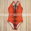 Women's One Piece Criss Bandage Solid Color Floral Print Sexy Monokini