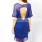 CHEFON Sheer detail royal blue short dress