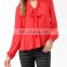 CHEFON Long sleeve tie collar relaxed fit peplum new model blouse for women