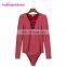 Latest Design Big Stock Dark Red Knitting Bodysuit Long Sleeves Women Sexy Jumpsuits Rompers