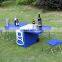 Factory direct sales portable 28L cooler box with wheels plastic cooler box with table