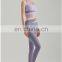 Fashion Color Blocking Racer Back Bra Match Crotchless V Cut Cross Waist Leggings Gym Yoga Set Workout Fitness Sports Wear