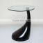 Unique design fiberglass base glass side table teardrop coffee table