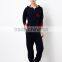 Ladies Petite embroidered with contrast color cuff Onesie Pajamas with Hood