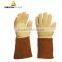 Deltaplus terry cloth papa-aramid fiber cow-hide cuff heat-resistant safety gloves