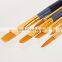 6Pcs High Elastic Nylon Flat Hair Long Pole Gold Plated Brass Copper Tube With Wood Handle Oil Paintbrush Hook Line Pen Art Se