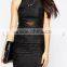 Guangzhou Clothing OEM Cut-away Shoulders Floral Jacquard Black Damask Cocktail Dress