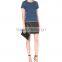 Wholesale Women Apparel Navy Short Sleeves Relaxed Round Neck Stretch-denim T-shirt(DQE0223T)