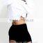 Fashion Ladies Crop Top Hoodie White 100% Cotton Fleece Pullover Hoodie Black Long Sleeve Cropped Sweatshirt Wholesale