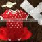 2015 new red dot baby romper tutu romper dress with matching headband and leg warmer