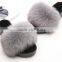 Fashionable 2017 customized size 100% fox fur slippers for ladies