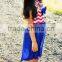 4th of july style girls dark blue swing red stripes cheap boutique girl remake bulk wholesale maxi dresses with high quality