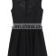 T-D005 Black Splicing Net Tight Waist Short Chiffon Women Dress