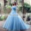 Glamorous Off-Shoulder Lace-Up Organza Ice Blue Prom Dresses Blue Princess Prom Dresses SQS037