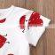 Europe and the United States New Girl Suit Valentine's Day Love Print Cotton Short Sleeve + Small Leather Skirt Two-piece S