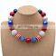 USA Flag Chunky Necklace Bracelet 2pcs Set Girl Bubble Beads Jewelry Sets