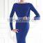 Latest Elegant Cowl Drape Royal Blue Evening Dress 2015 Backless Long Sleeve Evening Gown