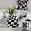 New Nordic Vase Deco Green Orange Black And White Checkerboard Grote Vaas Ceramic Vase For Aesthetic Home Decorations