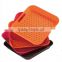 Plastic square double non slip serving tray with handle
