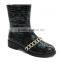 Black fashion leather boots for women with belt design