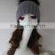 Gorgeous Design Grass Green Raccoon Fur Ball With Knitted Acrylic Hat Large Fur Pompom Knit Rib Beanie Cap