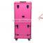 2016 sunrise hot sale pink multifunctional pvc trolley rolling makeup case with led lights
