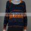 Womens' scoop neck long sleeve pullover knitted sweater with all-over print
