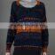 Womens' Scoop Neck Long Sleeve Pullover Knitted Sweater With All-over Print