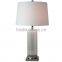 wholesale hotel use glass table lamp with cylinder lampstand and white barrel shade SAA CE