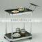 Metal hotel room service cart with wheels, restaurant food service trolley