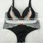 Beautiful lace and cute red bow black sexy ladies bra panty set