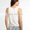 2016 Guangzhou Shandao Fashion Design Summer Casual Sleeveless Tassels Bottom Round Neck White Cotton New Style Top For Girls