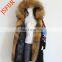 Demountable raccon fur lining natural fur down coat with raccoon fur collar