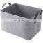 Grey Toy Book Hamper Felt Storage Basket Bedroom Office Felt Storage Bin Square Folding Felt Laundry Basket With Leather Handles