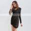 TWOTWINSTYLE Dresses Female Vintage Asymmetrical Mesh Stand Collar Puff Long Sleeve High Waist Ruched