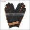 Men' new style Black woolen and brown leather stitch touch screen gloves with buckle