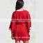 smooth knit Striped Trim Tunic striped ribbed trim V-neckline HSH 6063