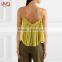 Women Ladies Spaghetti Strap Tops Cropped Ruffled Cotton Cami Top