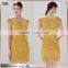 Grid pattern design shinny gold metallic effect ladies formal slim lace fashion dress SR-D9791