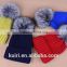 Hot selling beanie hat with snap and big size silver fox fur ball on top