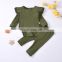 Spring and autumn 2020 baby solid color long sleeve anti stripe flying sleeve Romper pants candy color two piece set