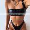 One Shoulder Bikini Shiny PU Leather Swimsuit Women Neon Swimwear Brazilian Biquini High Cut Sexy Bathing Suit Bikini Women