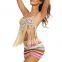 Hand Crocheted Beach Fringed Bikini Split Prismatic Swimsuit Set